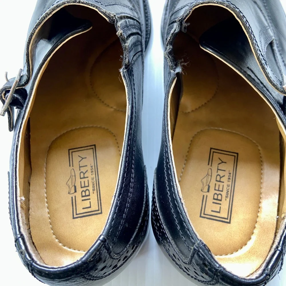 Liberty Black Leather Monk Strap Brogue Wing Tip Lace Up Shoes Mens 10